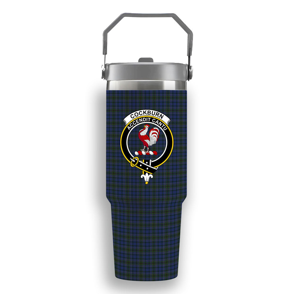ScotsTee Shop Scottish Cockburn Blue Crest Tartan Flip Straw Tumbler 20oz 30oz