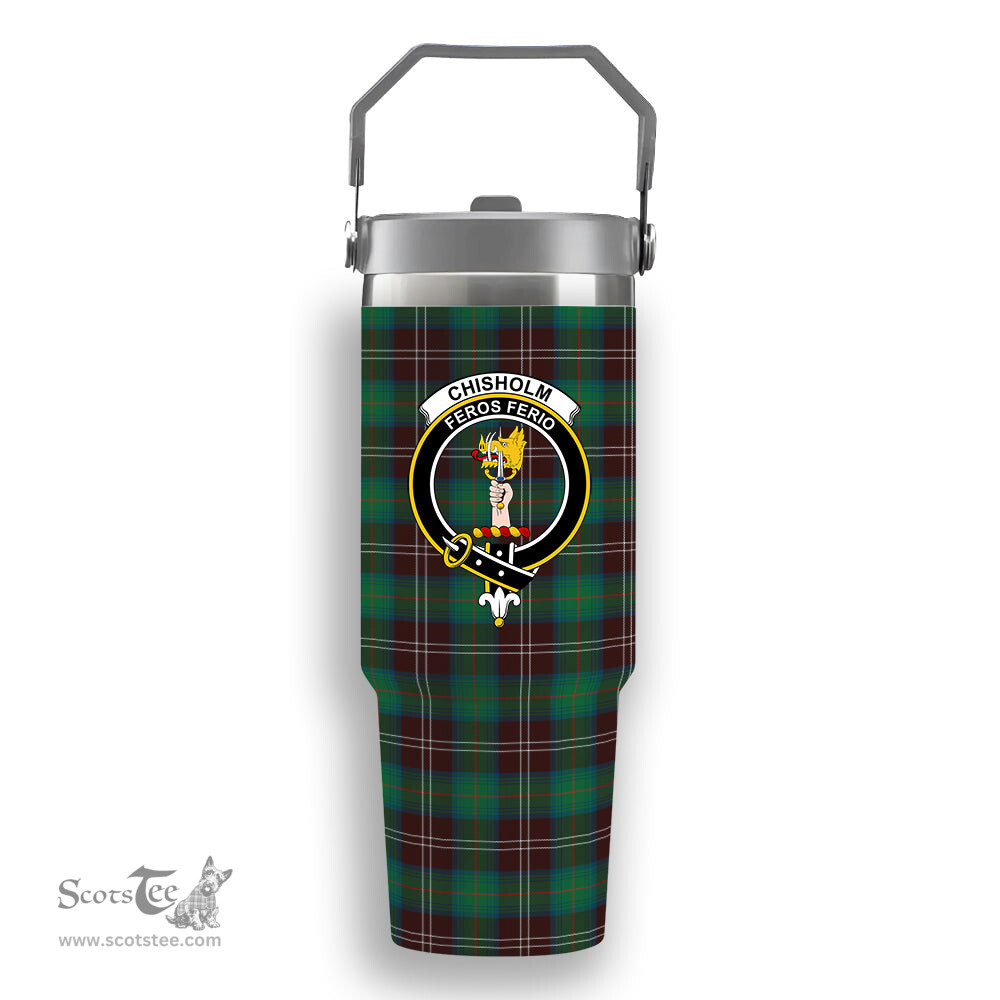 ScotsTee Shop Scottish Chisholm Hunting Ancient Crest Tartan Flip Straw Tumbler 20oz 30oz