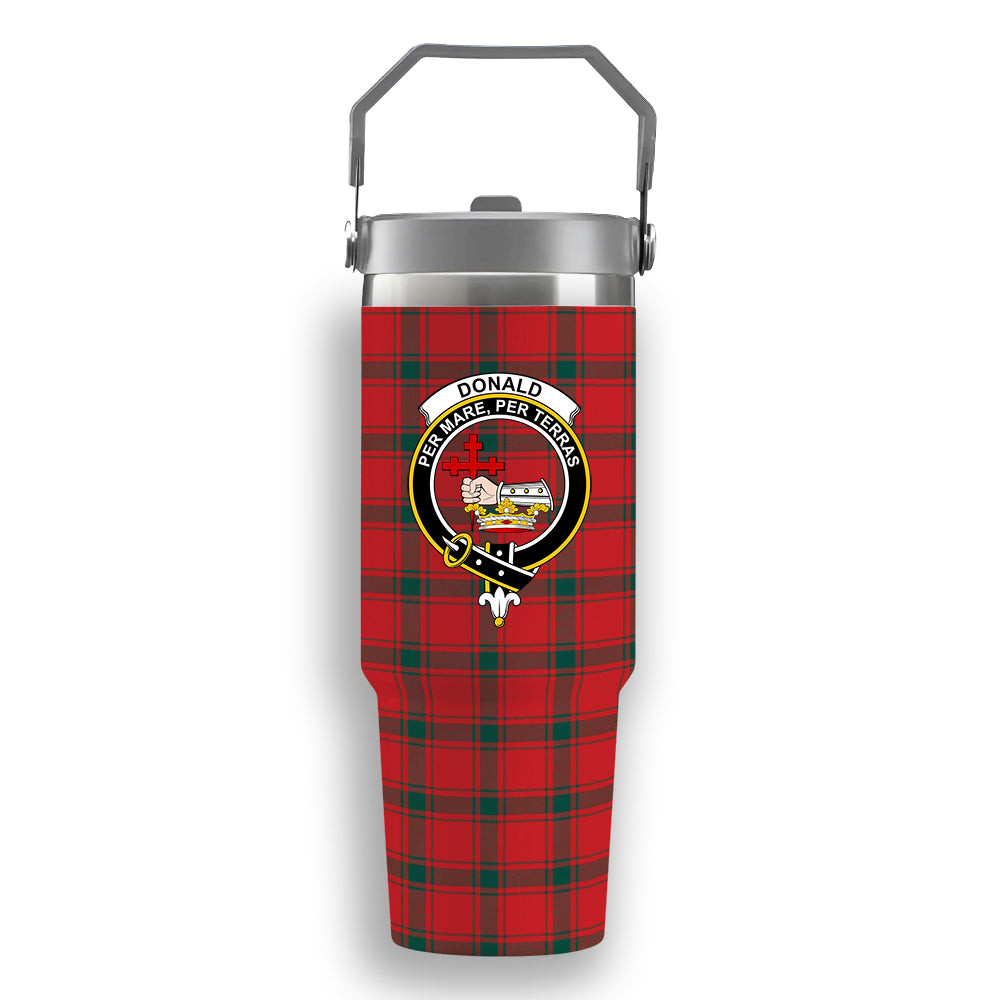 ScotsTee Shop Scottish Donald of the Isles Red Modern Crest Tartan Flip Straw Tumbler 20oz 30oz