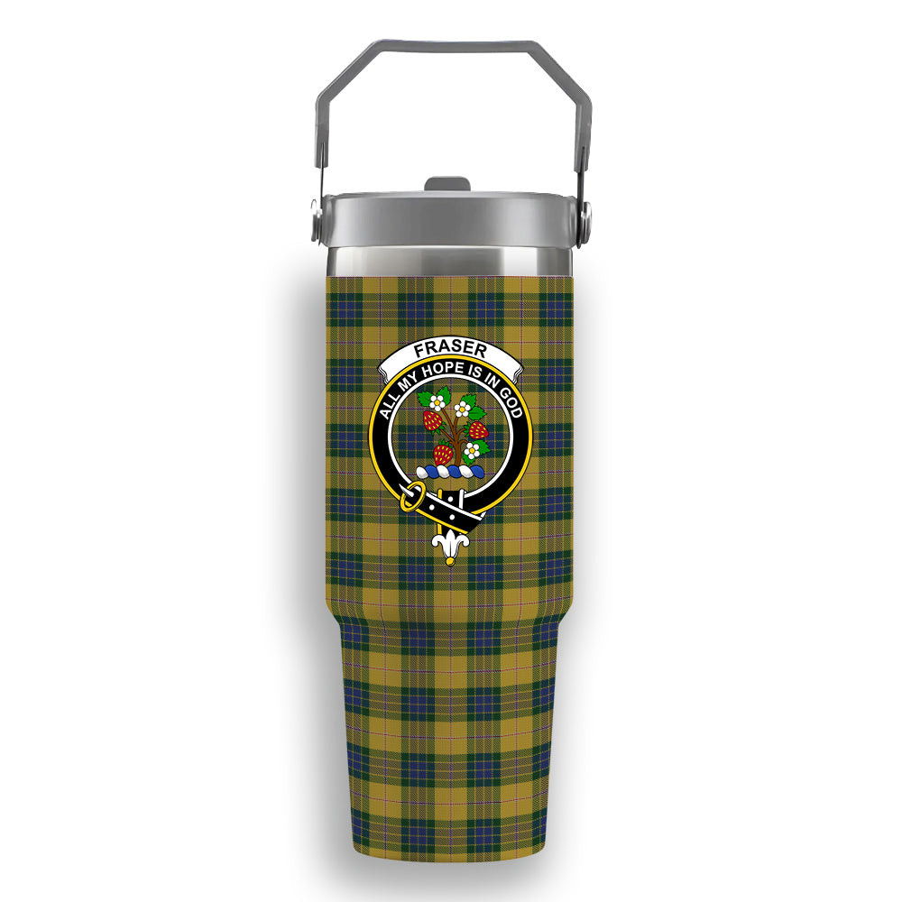 ScotsTee Shop Scottish Fraser Yellow Crest Tartan Flip Straw Tumbler 20oz 30oz