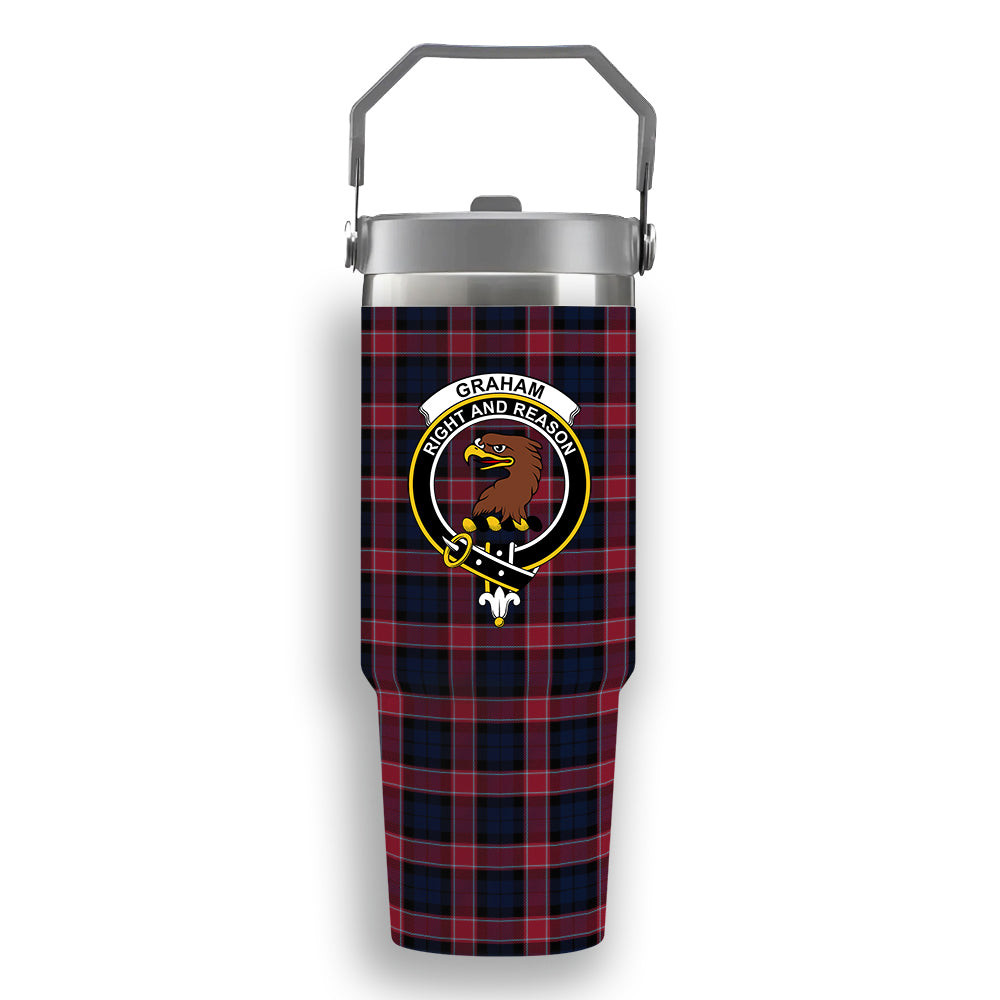 ScotsTee Shop Scottish Graham of Menteith Red Modern Crest Tartan Flip Straw Tumbler 20oz 30oz
