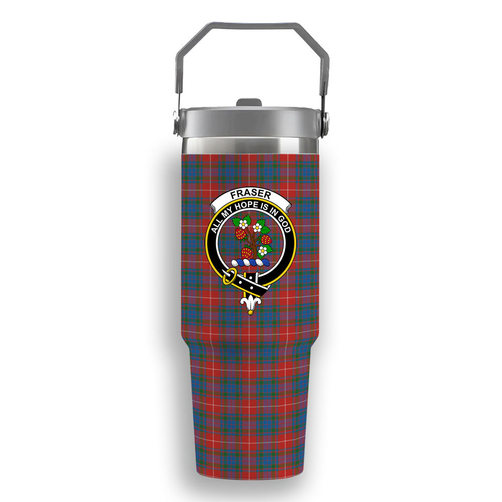ScotsTee Shop Scottish Fraser Gathering Red Ancient Crest Tartan Flip Straw Tumbler 20oz 30oz