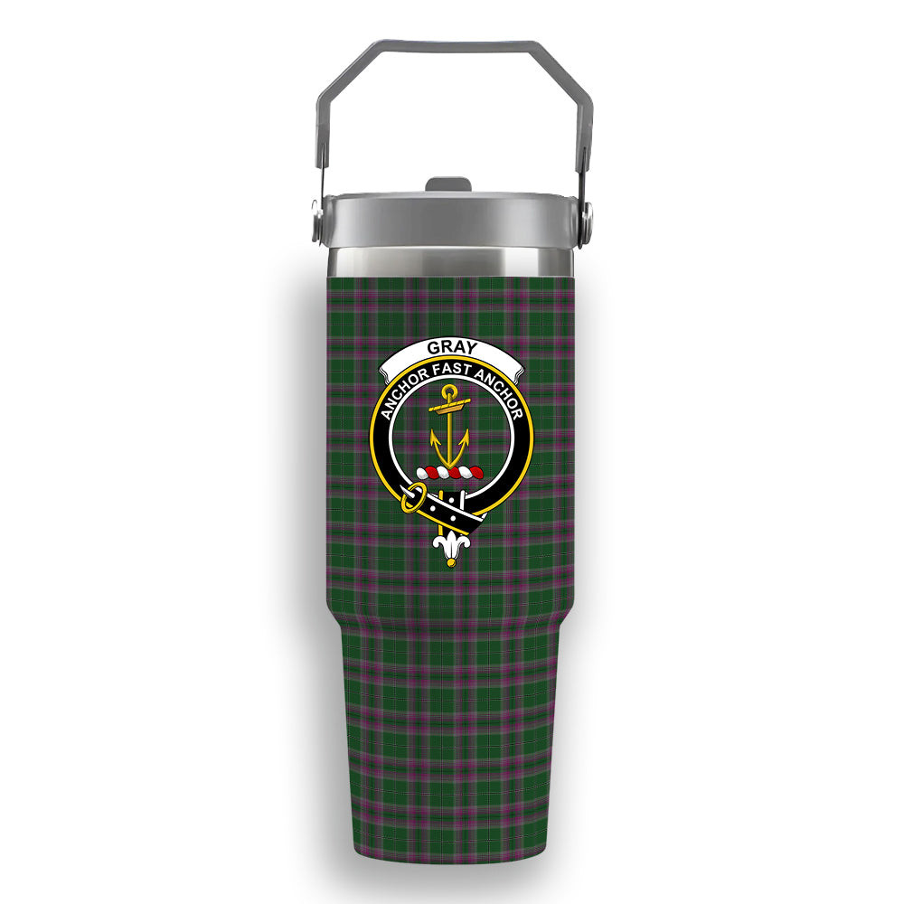 ScotsTee Shop Scottish Gray Hunting Crest Tartan Flip Straw Tumbler 20oz 30oz