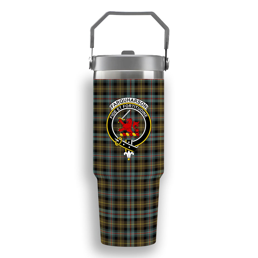 ScotsTee Shop Scottish Farquharson Weathered Crest Tartan Flip Straw Tumbler 20oz 30oz