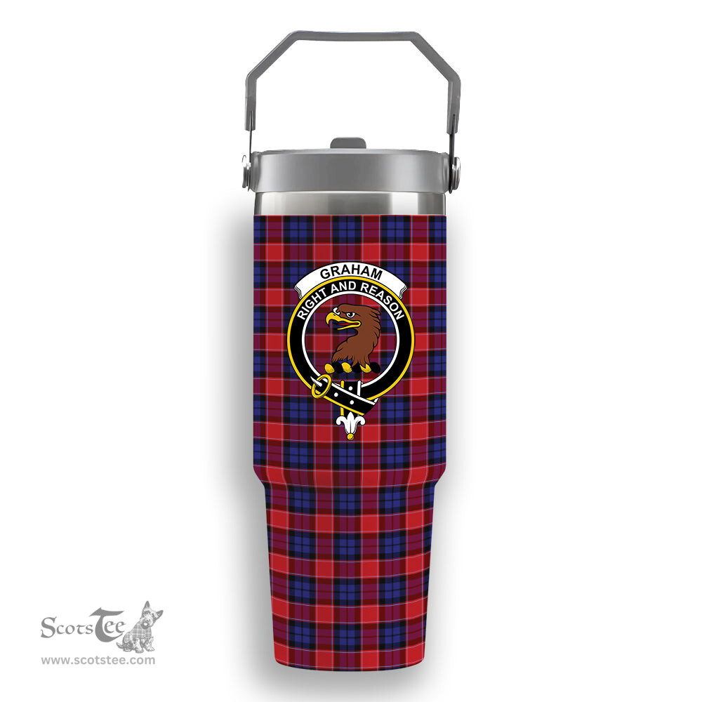 ScotsTee Shop Scottish Graham of Menteith Red Crest Tartan Flip Straw Tumbler 20oz 30oz