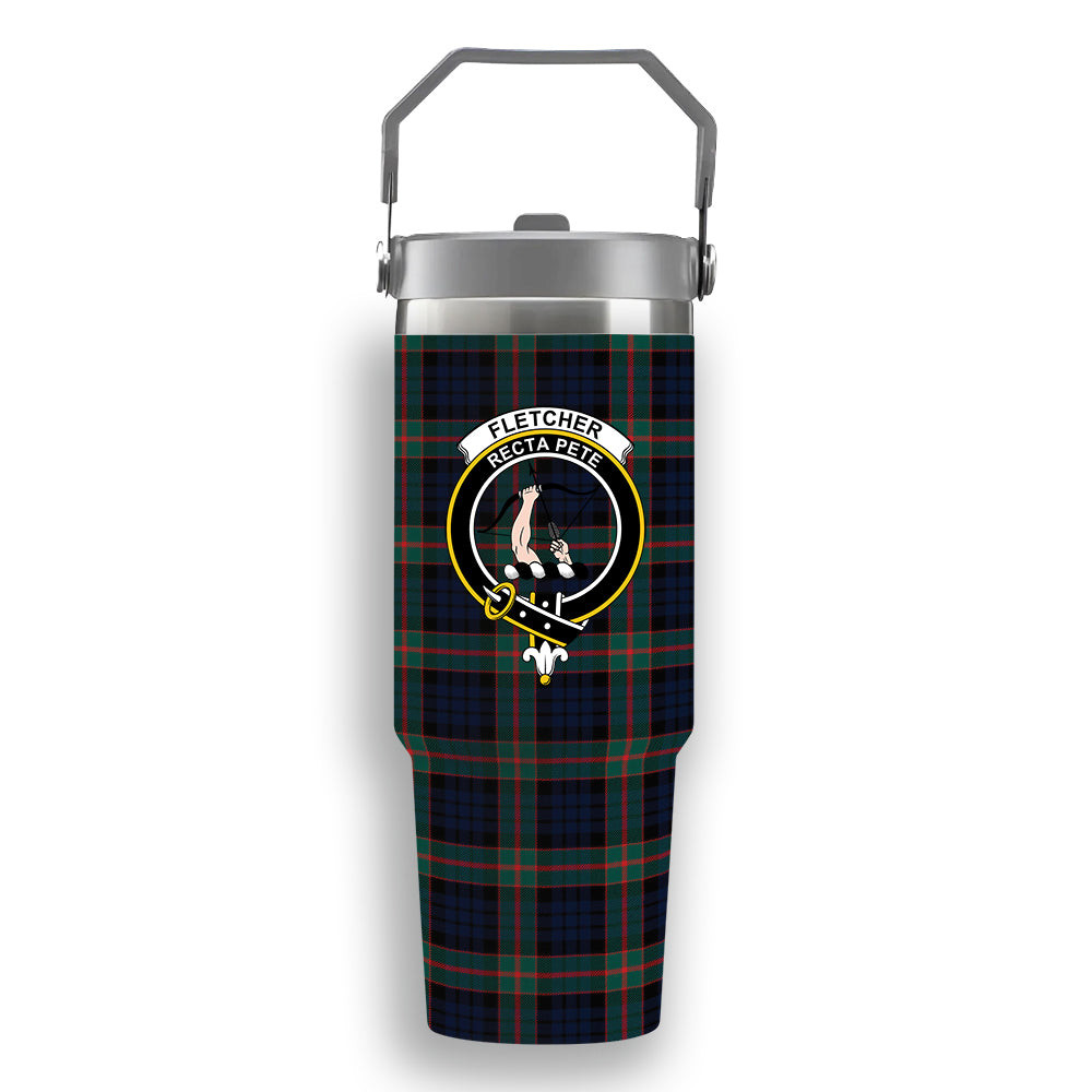 ScotsTee Shop Scottish Fletcher of Dunans Modern Crest Tartan Flip Straw Tumbler 20oz 30oz
