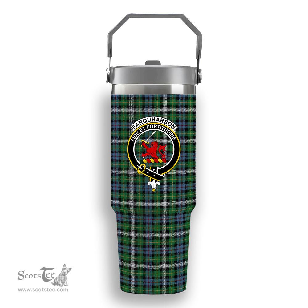 ScotsTee Shop Scottish Farquharson Dress Ancient Crest Tartan Flip Straw Tumbler 20oz 30oz