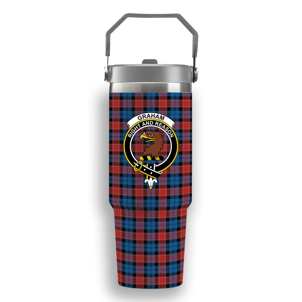 ScotsTee Shop Scottish Graham of Menteith Red Ancient Crest Tartan Flip Straw Tumbler 20oz 30oz