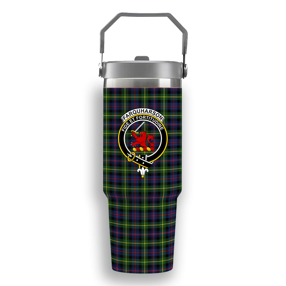 ScotsTee Shop Scottish Farquharson Modern Crest Tartan Flip Straw Tumbler 20oz 30oz