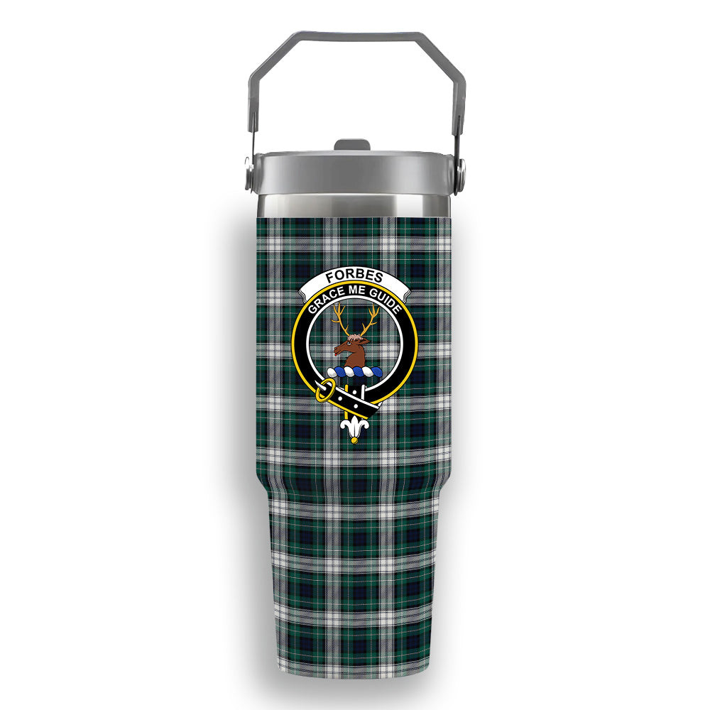 ScotsTee Shop Scottish Forbes Dress Modern Crest Tartan Flip Straw Tumbler 20oz 30oz