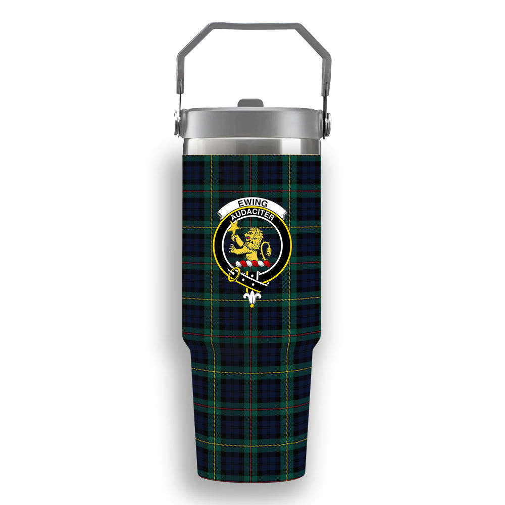 ScotsTee Shop Scottish Ewing Modern Crest Tartan Flip Straw Tumbler 20oz 30oz
