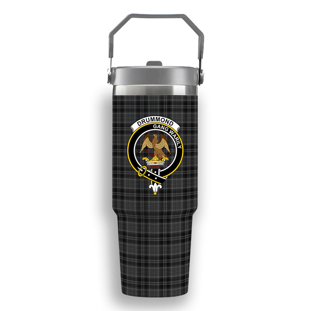 ScotsTee Shop Scottish Drummond Grey Crest Tartan Flip Straw Tumbler 20oz 30oz