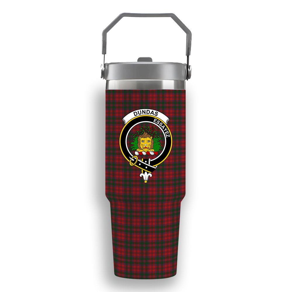 ScotsTee Shop Scottish Dundas Red Crest Tartan Flip Straw Tumbler 20oz 30oz