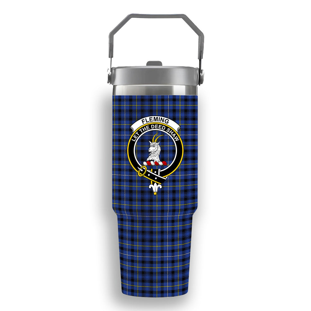 ScotsTee Shop Scottish Fleming Modern Crest Tartan Flip Straw Tumbler 20oz 30oz