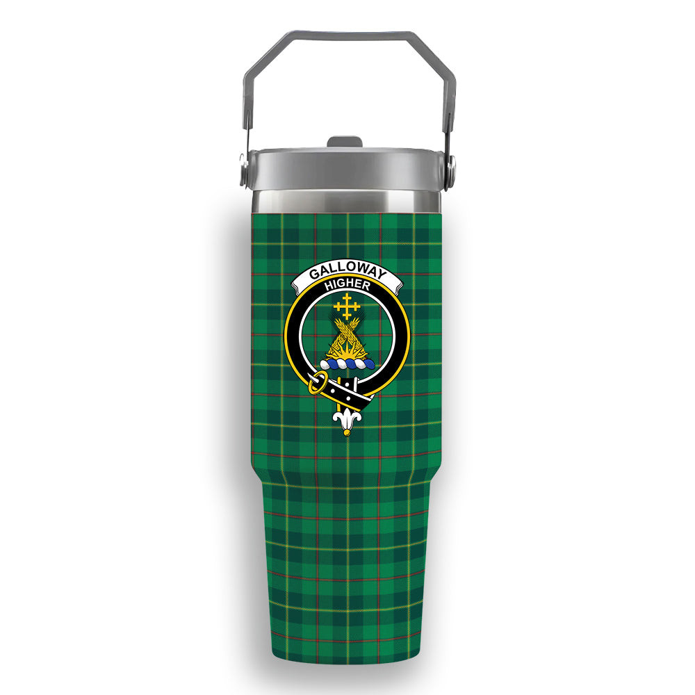 ScotsTee Shop Scottish Galloway Green Modern Crest Tartan Flip Straw Tumbler 20oz 30oz