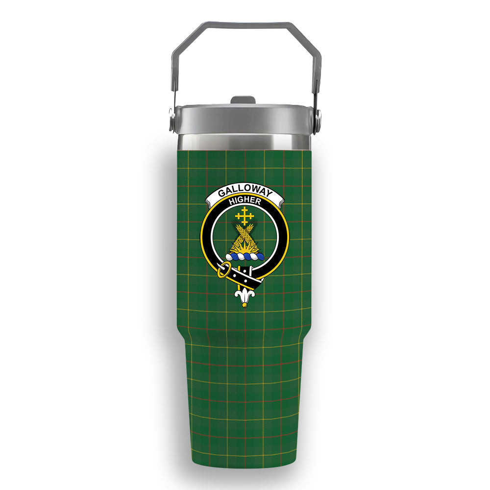 ScotsTee Shop Scottish Galloway Green Ancient Crest Tartan Flip Straw Tumbler 20oz 30oz