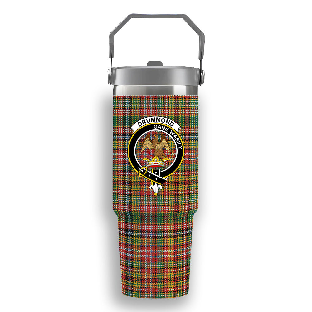 ScotsTee Shop Scottish Drummond of Strathallan  Ancient Crest Tartan Flip Straw Tumbler 20oz 30oz