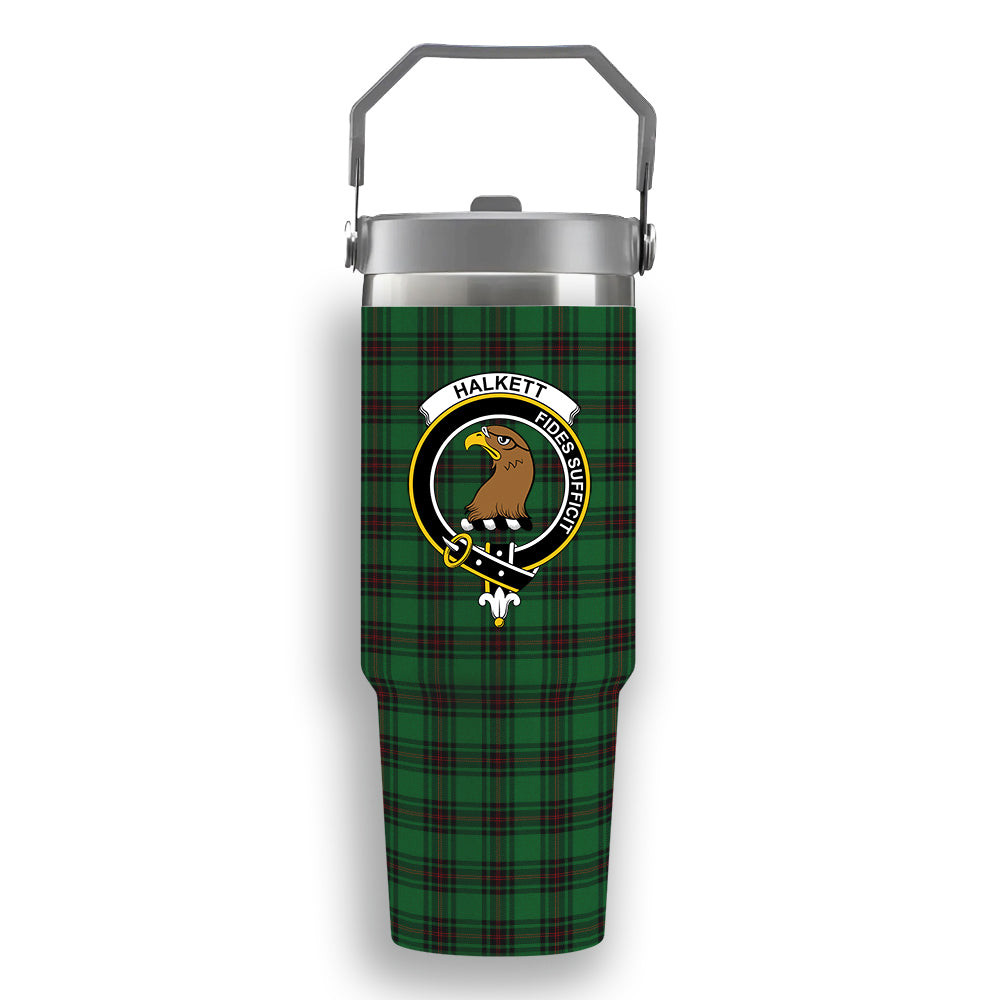 ScotsTee Shop Scottish Halkett Crest Tartan Flip Straw Tumbler 20oz 30oz