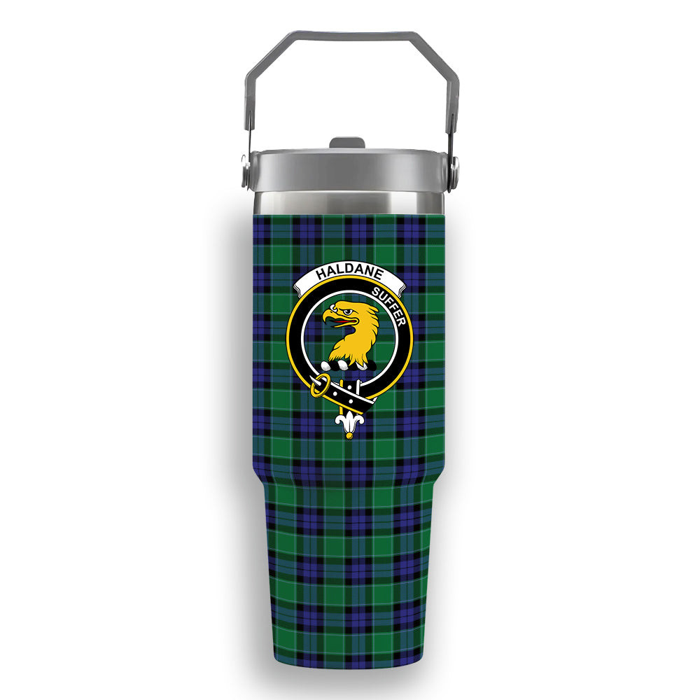 ScotsTee Shop Scottish Haldane Crest Tartan Flip Straw Tumbler 20oz 30oz