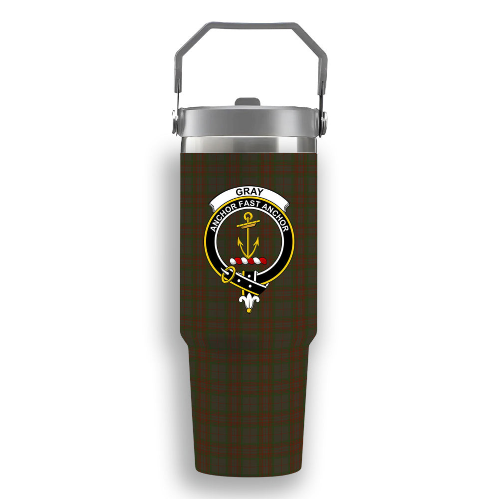 ScotsTee Shop Scottish Gray Crest Tartan Flip Straw Tumbler 20oz 30oz