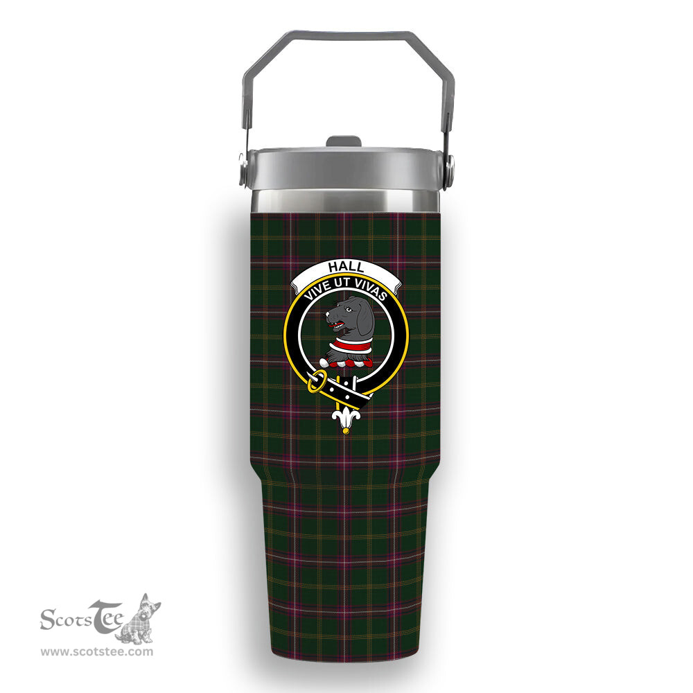 ScotsTee Shop Scottish Hall from Springbrook and Newtown Crest Tartan Flip Straw Tumbler 20oz 30oz