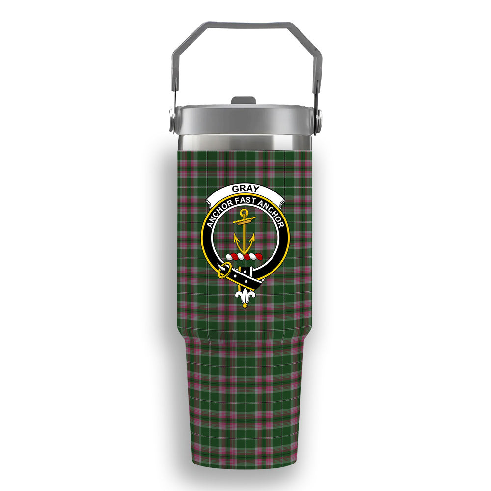 ScotsTee Shop Scottish Gray Hunting SC Crest Tartan Flip Straw Tumbler 20oz 30oz