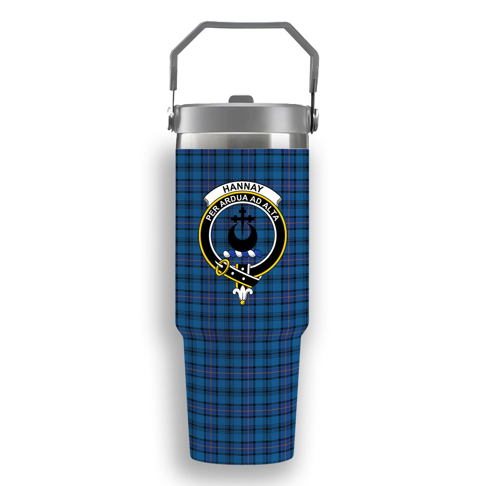 ScotsTee Shop Scottish Hannay Blue Modern Crest Tartan Flip Straw Tumbler 20oz 30oz