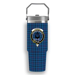 ScotsTee Shop Scottish Hannay Blue Modern Crest Tartan Flip Straw Tumbler 20oz 30oz