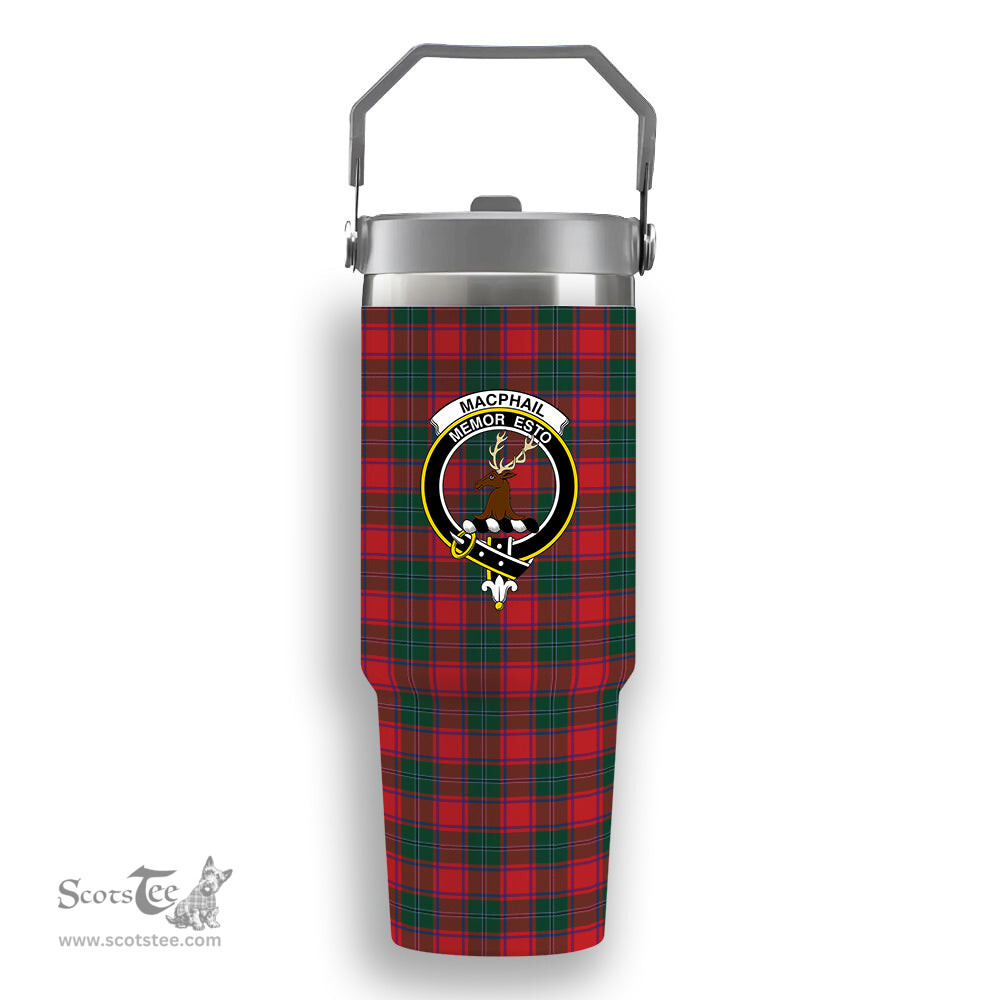 ScotsTee Shop Scottish MacPhail SC Crest Tartan Flip Straw Tumbler 20oz 30oz