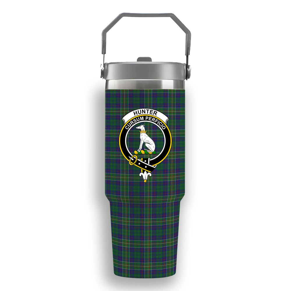 ScotsTee Shop Scottish Hunter of Hunterston Crest Tartan Flip Straw Tumbler 20oz 30oz