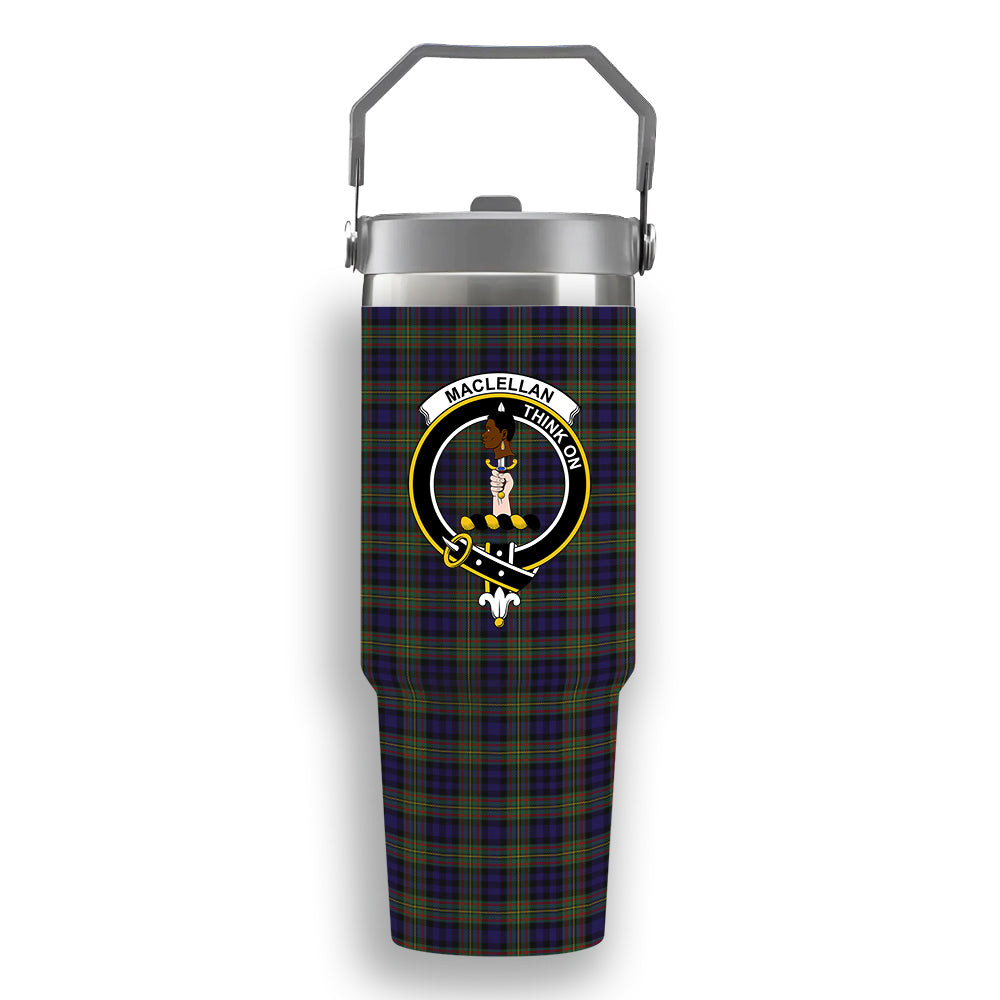 ScotsTee Shop Scottish MacLellan Crest Tartan Flip Straw Tumbler 20oz 30oz