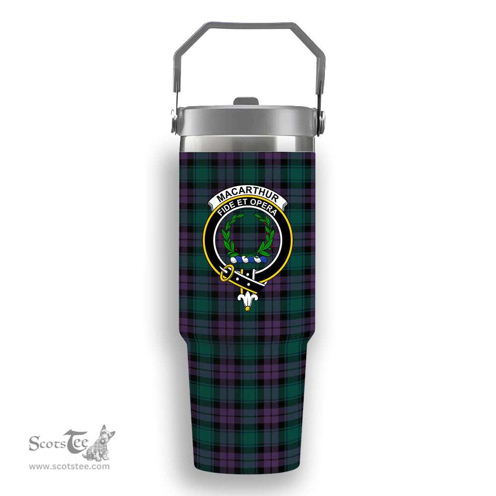 ScotsTee Shop Scottish MacArthur of Milton Modern Crest Tartan Flip Straw Tumbler 20oz 30oz