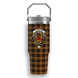ScotsTee Shop Scottish Johnston Orange and Black Crest Tartan Flip Straw Tumbler 20oz 30oz