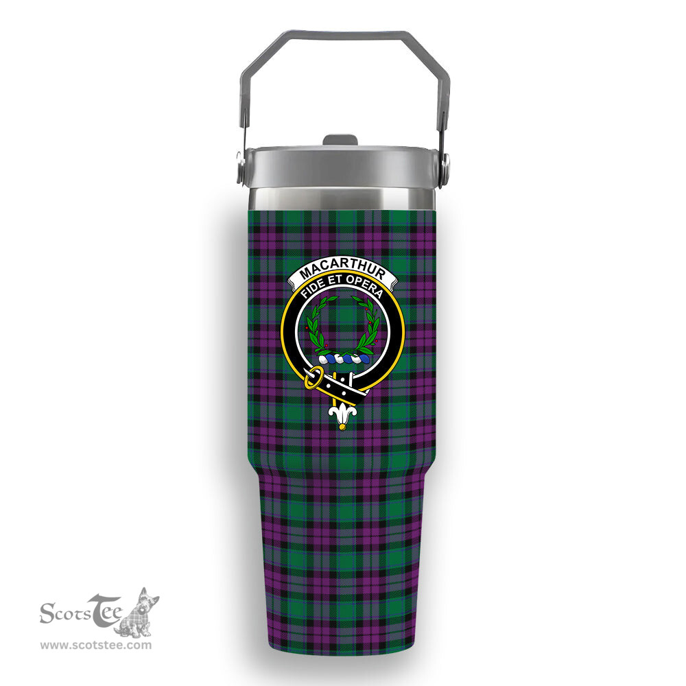 ScotsTee Shop Scottish MacArthur Milton Crest Tartan Flip Straw Tumbler 20oz 30oz