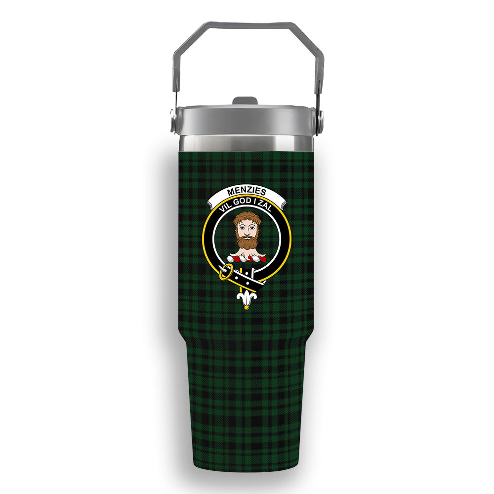ScotsTee Shop Scottish Menzies Green Crest Tartan Flip Straw Tumbler 20oz 30oz