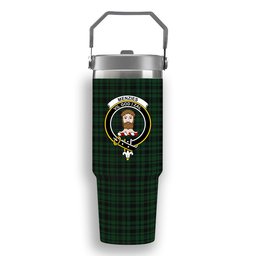 ScotsTee Shop Scottish Menzies Green Crest Tartan Flip Straw Tumbler 20oz 30oz