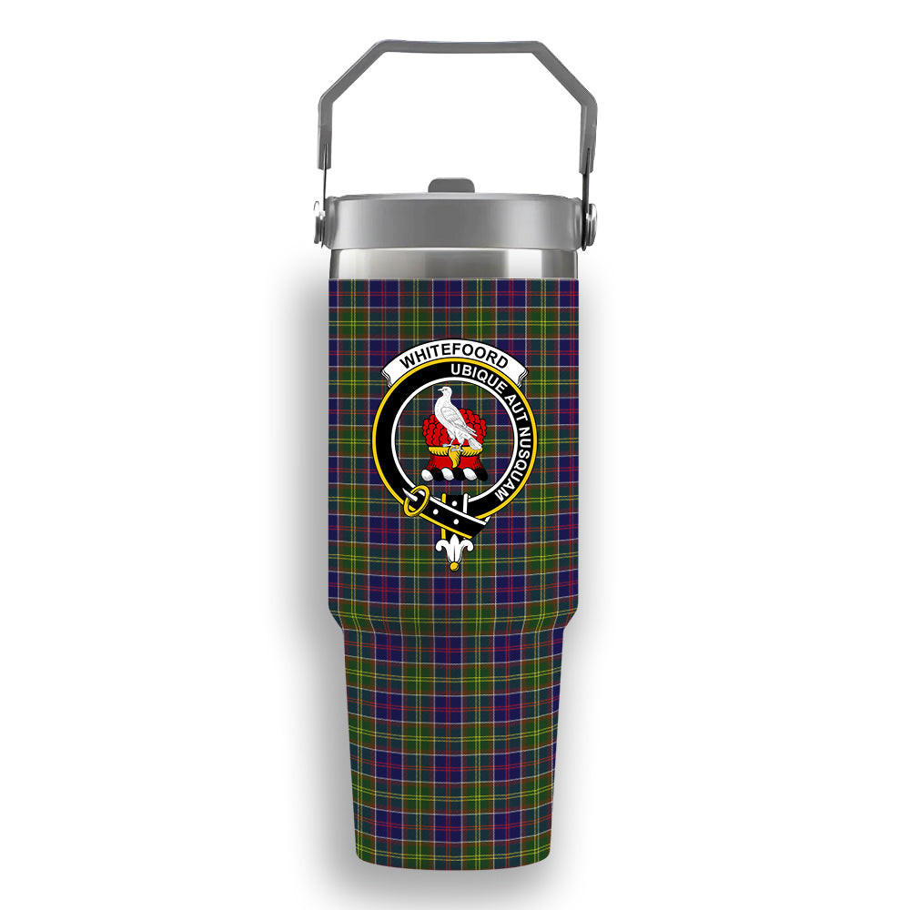 ScotsTee Shop Scottish Whitefoord Crest Tartan Flip Straw Tumbler 20oz 30oz
