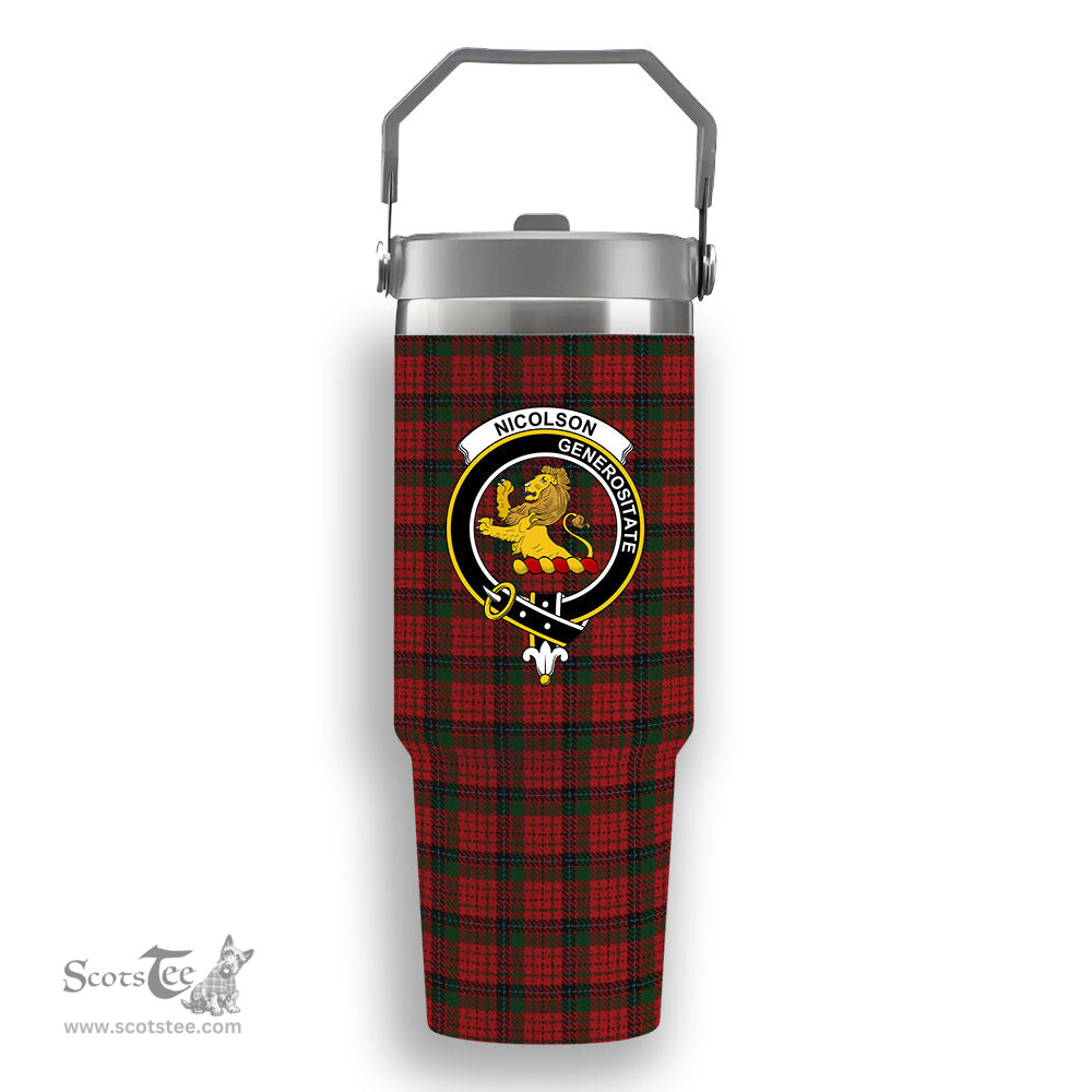 ScotsTee Shop Scottish Nicolson MacNicol Crest Tartan Flip Straw Tumbler 20oz 30oz