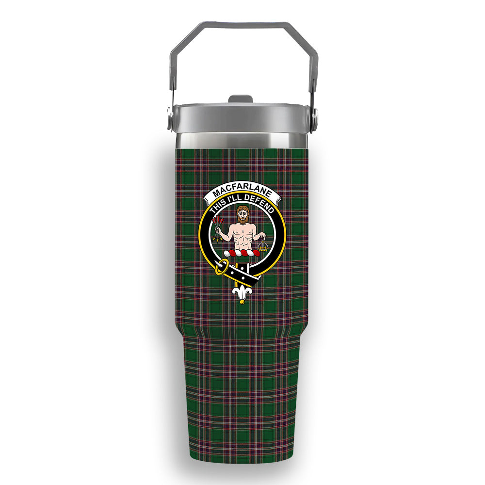 ScotsTee Shop Scottish MacFarlane Hunting Crest Tartan Flip Straw Tumbler 20oz 30oz