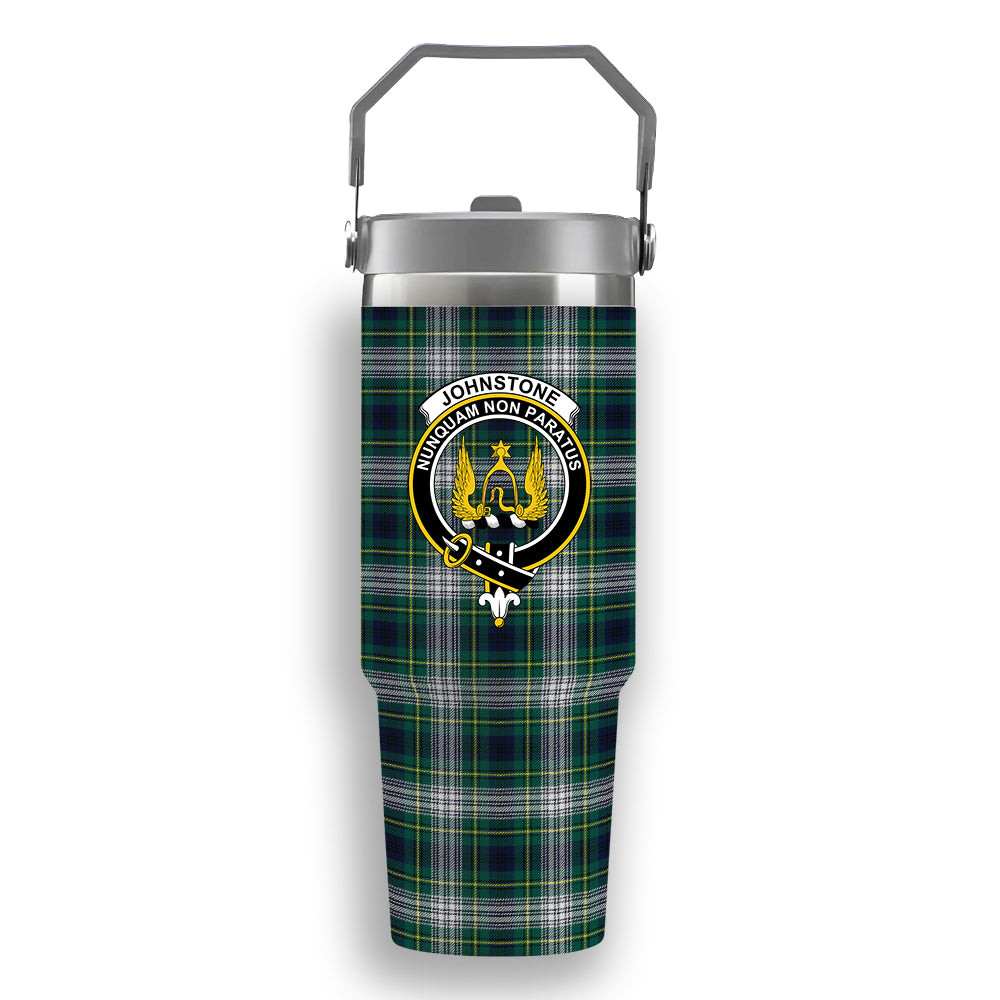 ScotsTee Shop Scottish Johnstone Dress Modern Crest Tartan Flip Straw Tumbler 20oz 30oz