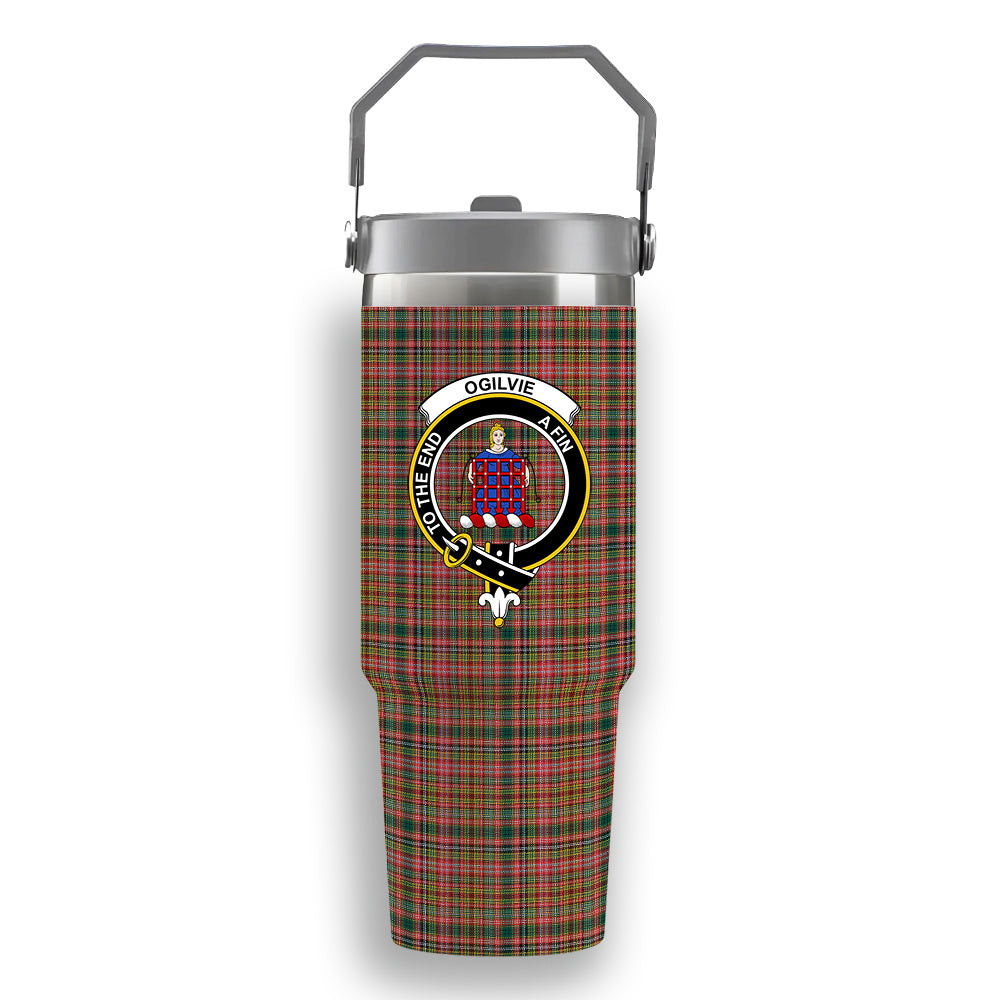 ScotsTee Shop Scottish Ogilvie (Ogilvy) of Strathallan Modern Crest Tartan Flip Straw Tumbler 20oz 30oz