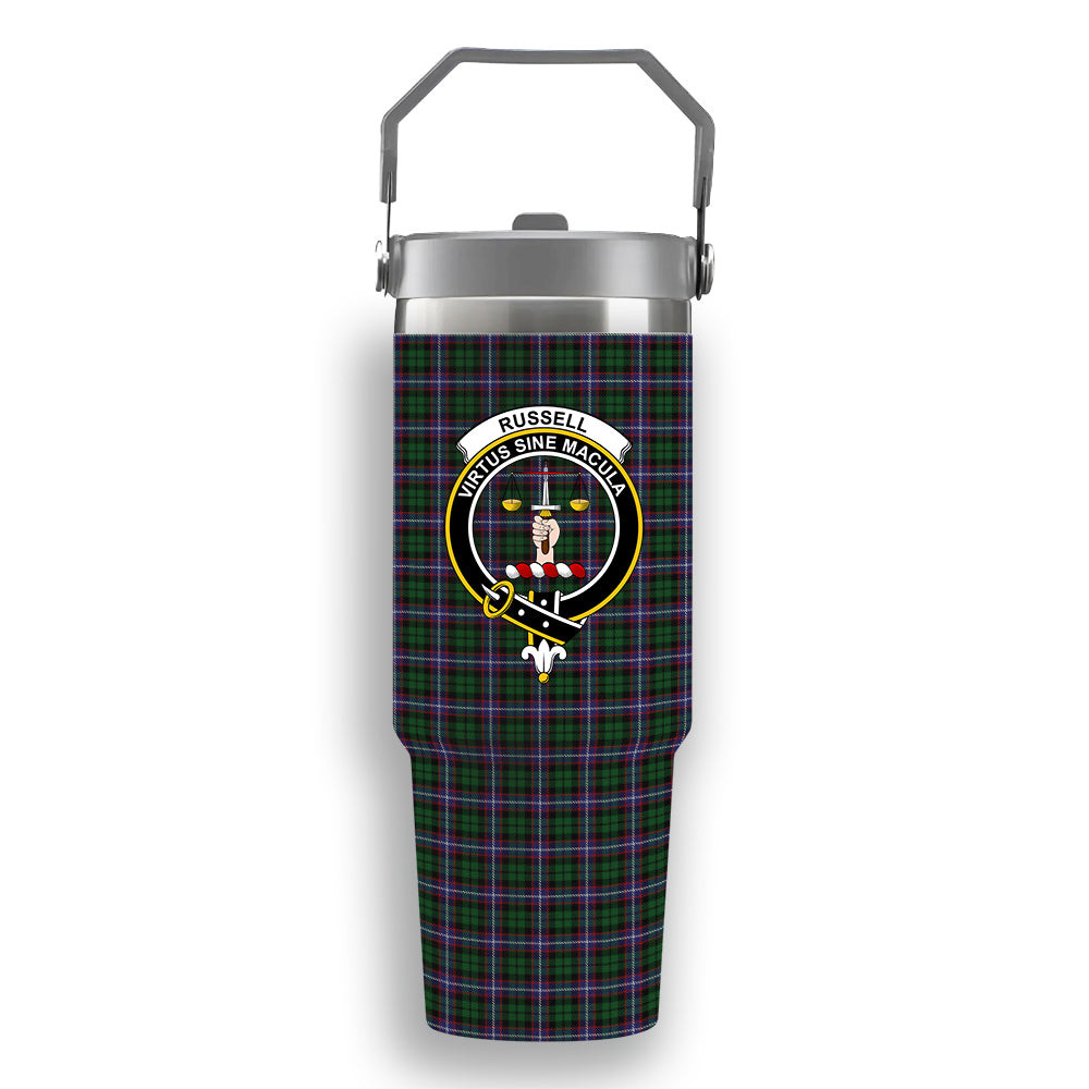 ScotsTee Shop Scottish Russell 1 Crest Tartan Flip Straw Tumbler 20oz 30oz