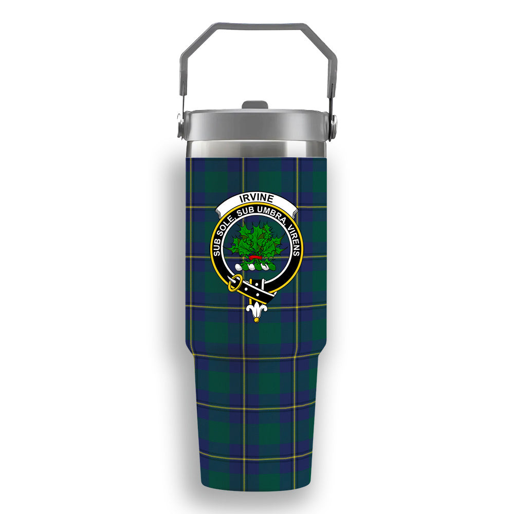 ScotsTee Shop Scottish Irvine of Bonshaw Modern Crest Tartan Flip Straw Tumbler 20oz 30oz