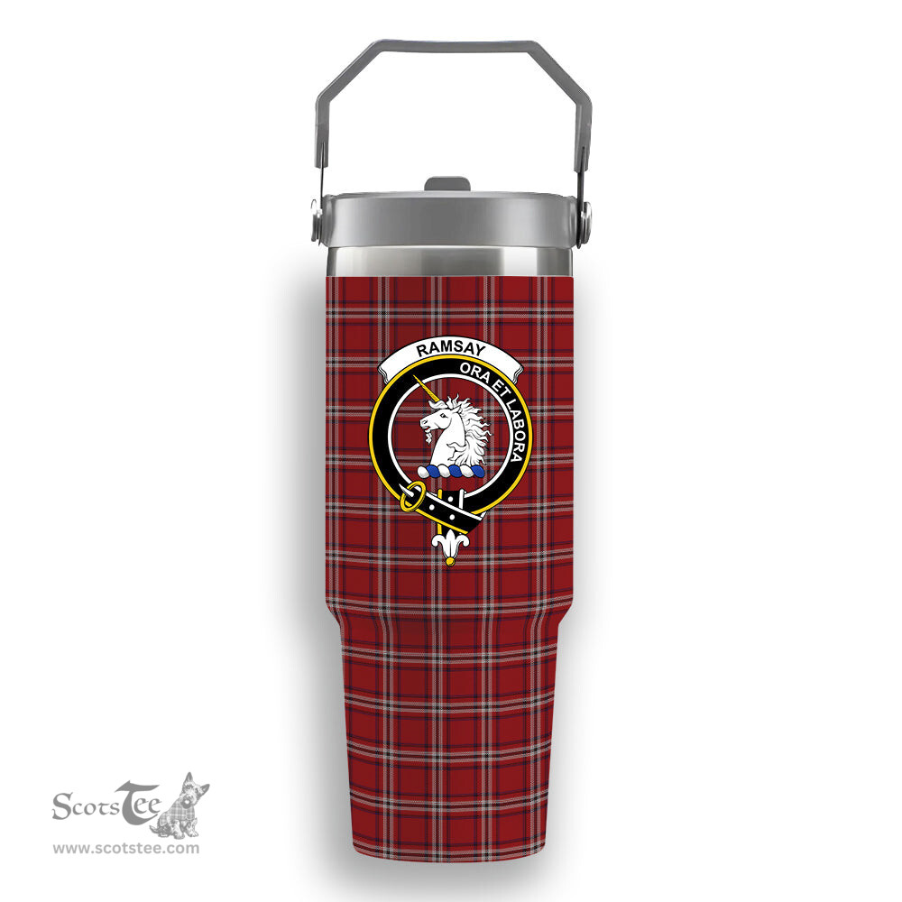 ScotsTee Shop Scottish Ramsay Angus & Mearns Crest Tartan Flip Straw Tumbler 20oz 30oz