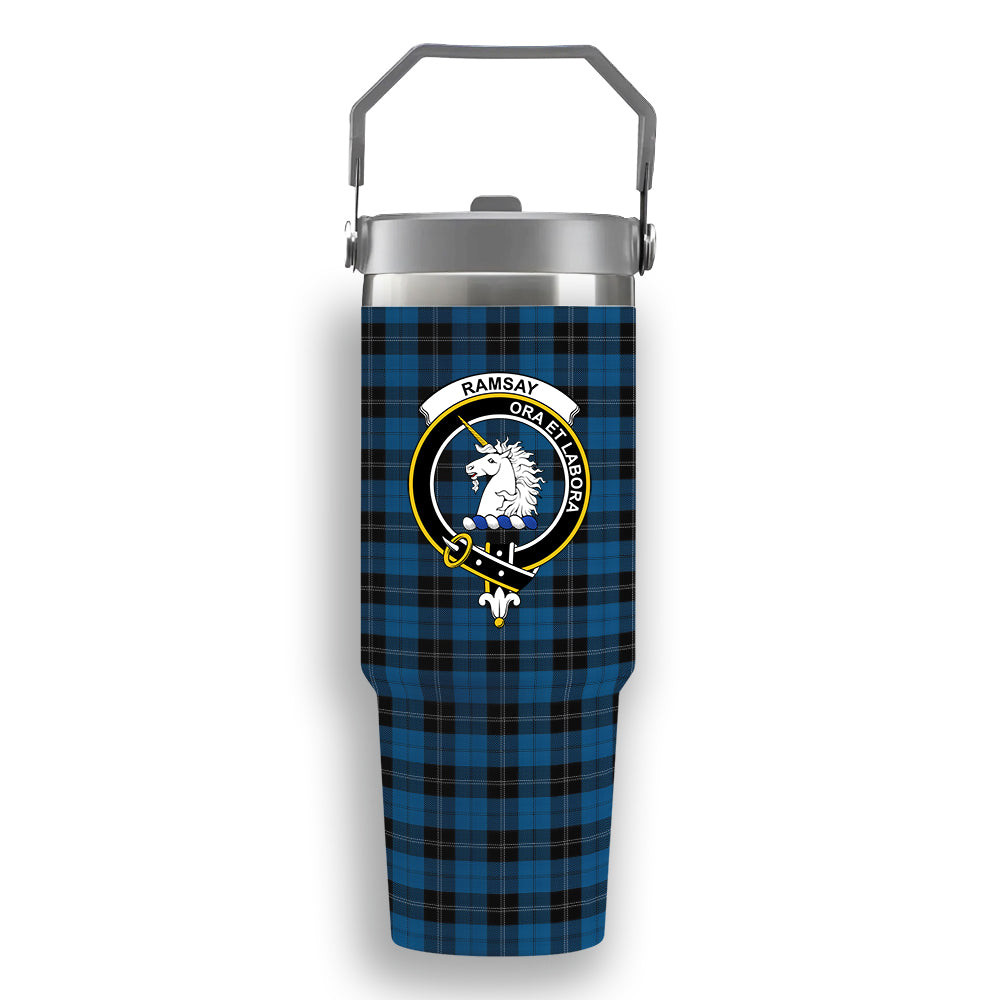 ScotsTee Shop Scottish Ramsay Blue Hunting Crest Tartan Flip Straw Tumbler 20oz 30oz