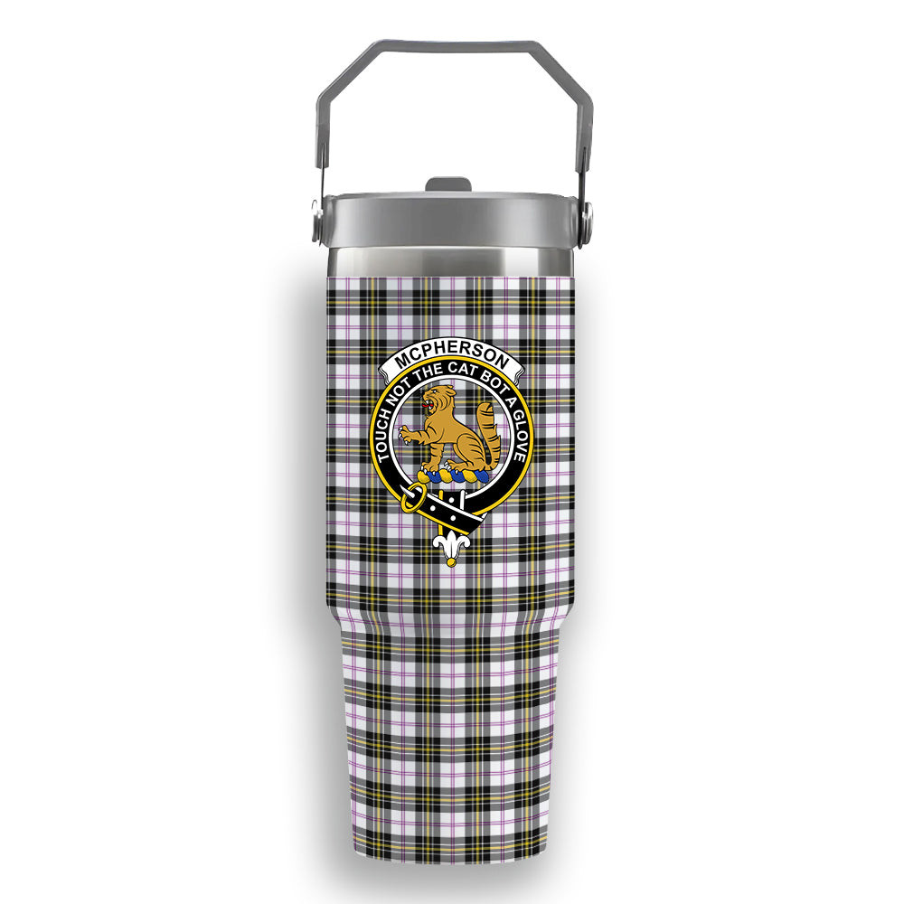 ScotsTee Shop Scottish McPherson Dress Modern Crest Tartan Flip Straw Tumbler 20oz 30oz