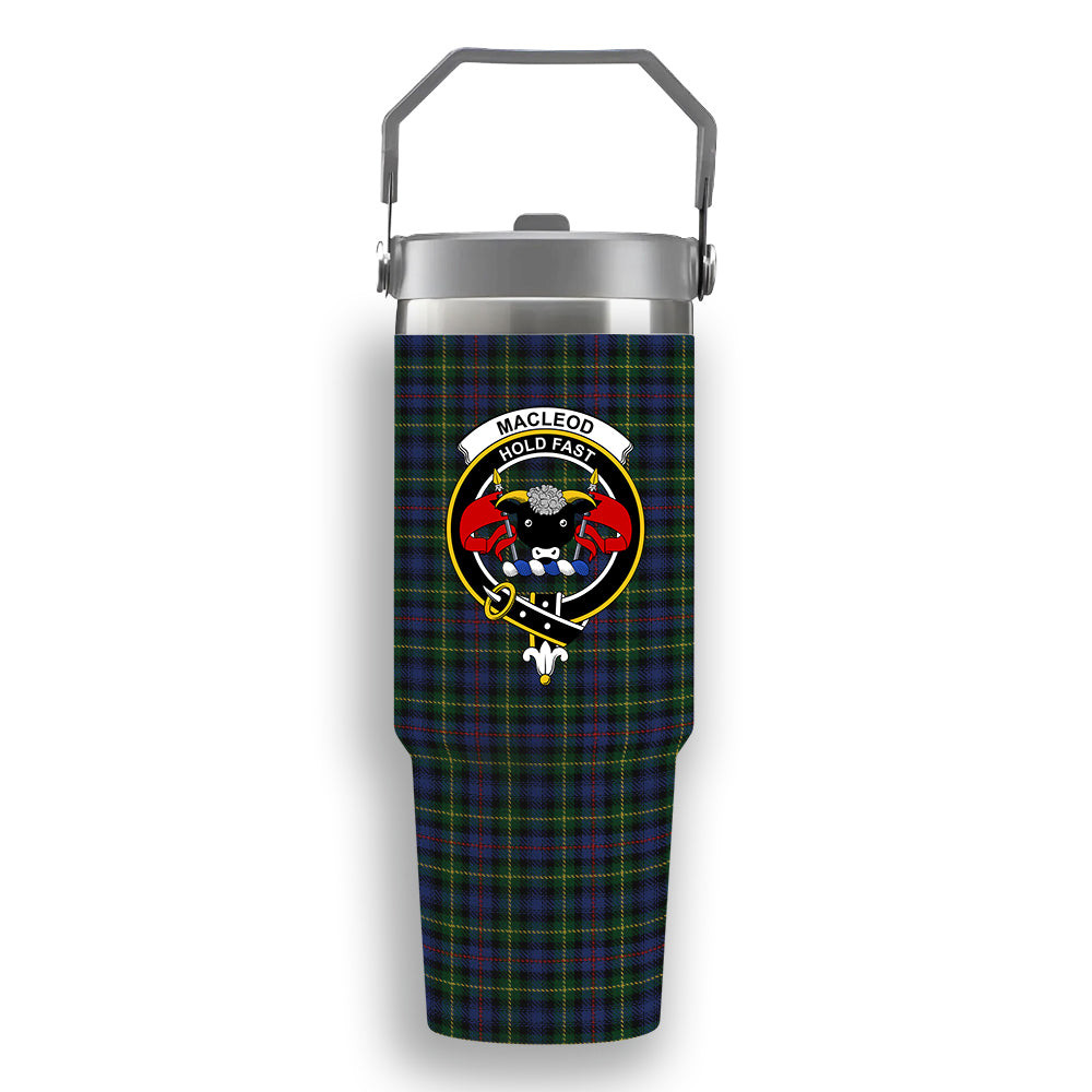 ScotsTee Shop Scottish MacLeod of Gesto 2 Crest Tartan Flip Straw Tumbler 20oz 30oz