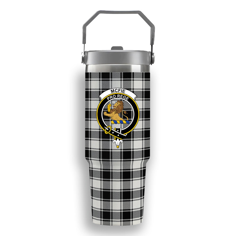 ScotsTee Shop Scottish McFie Black & White Ancient Crest Tartan Flip Straw Tumbler 20oz 30oz