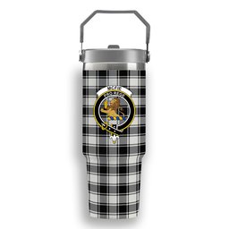 ScotsTee Shop Scottish McFie Black & White Ancient Crest Tartan Flip Straw Tumbler 20oz 30oz