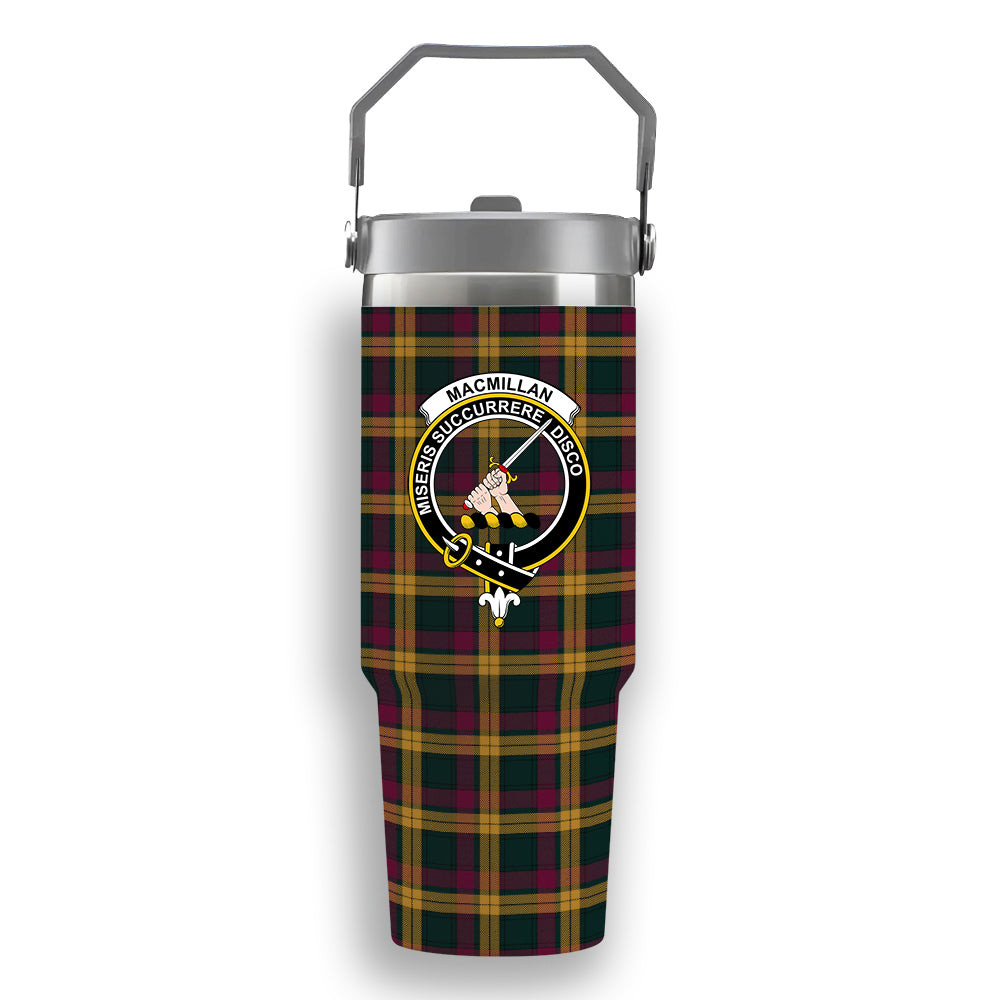 ScotsTee Shop Scottish MacMillan Modern Crest Tartan Flip Straw Tumbler 20oz 30oz